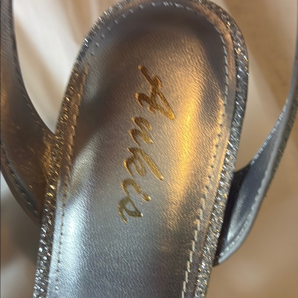 Glamorous Silver Glitter Heels with Ankle Strap - Picture 2 of 10